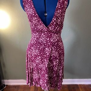 Forever 21 floral fit and flare dress burgundy open back lace up new with tags